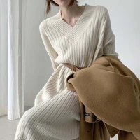 new vintage warm autumn sweater women one piece dress winter long sweater knitted dresses loose maxi oversize dresses long robe