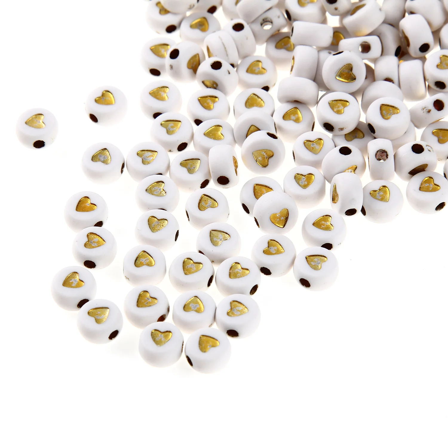 

4*7mm Acrylic Gold and Silver Love-heart Round Beads For Jewelry Making DIY Bracelet Necklace Accessories