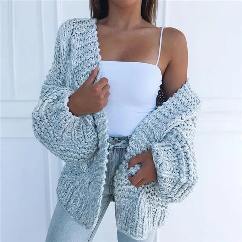

Winter Fashion Women Thick Sweater Cardigan Warm Solid Color Open Front Coat Polyester Spandex Warm Open Front All-match Sweater
