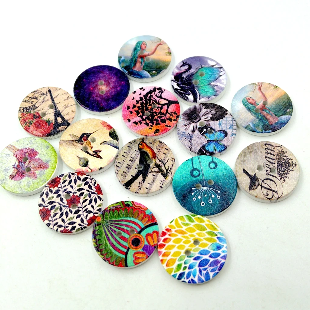 

100pcs Mixed Wood Buttons 2 Holes Round Buttons for DIY Sewing Scrapbooking
