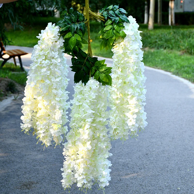 

12 Pieces White Wedding Flower Rattan Bride flowers Garland For Wedding Decor Artificial Silk Wisteria Flower Vines