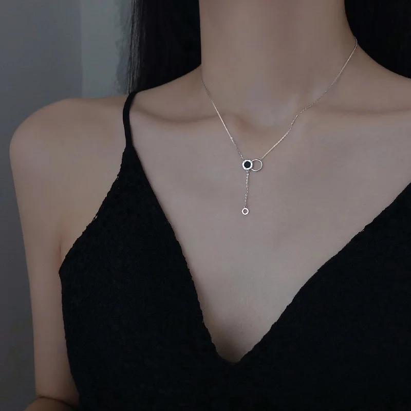 

Ожерелье женское из серебра 925 пробы, с двумя круглыми бусинами