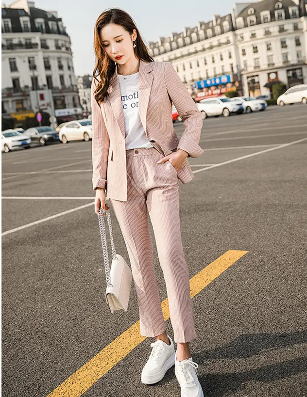 Женский Деловой брючный костюм элегантные Брючные костюмы серого и розового