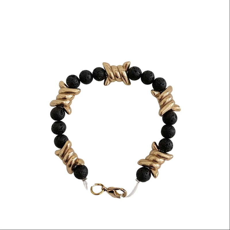 

Black cold Hong Kong style fashion design hand ornaments net red accessories gold hip hop bungee cool bracelet Wholesale