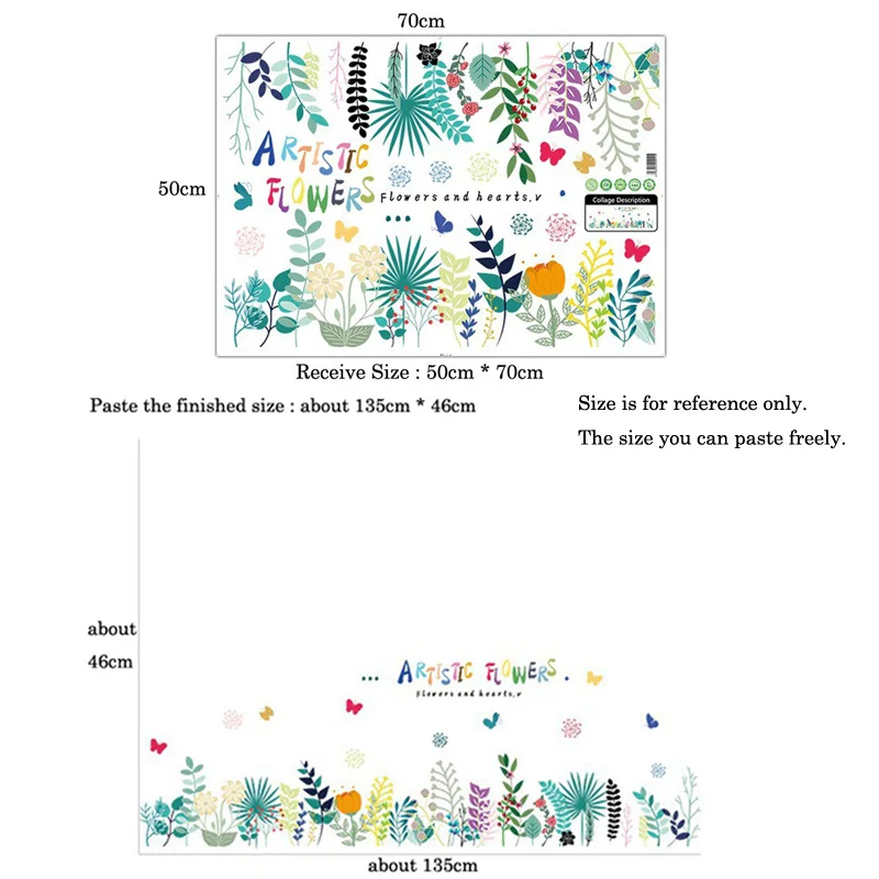 

Baseboard Colorful ARTISTIC FLOWERS Wall Stickers Removable Living room Bedroom background home decoration Mural Decal sticker