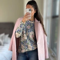 ardm casual o neck flower jacquard knitted sweater women long sleeve sweet color contrast winter pullover tops pull femme