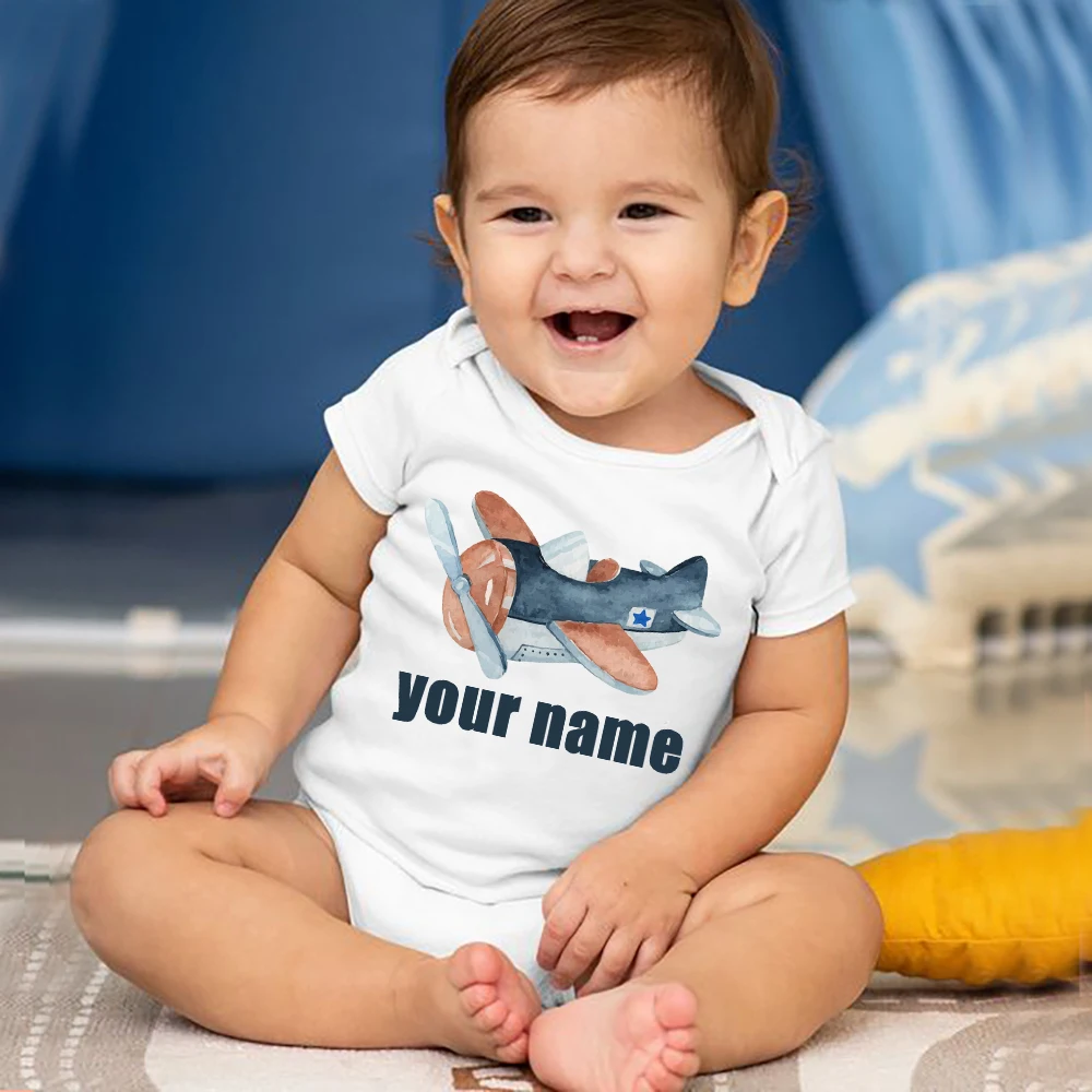 

Personalized Custom Name Toddler Baby Short Sleeve Bodysuit Newborn Baby Name Cute Airplane Unique Customizable Clothes Gifts