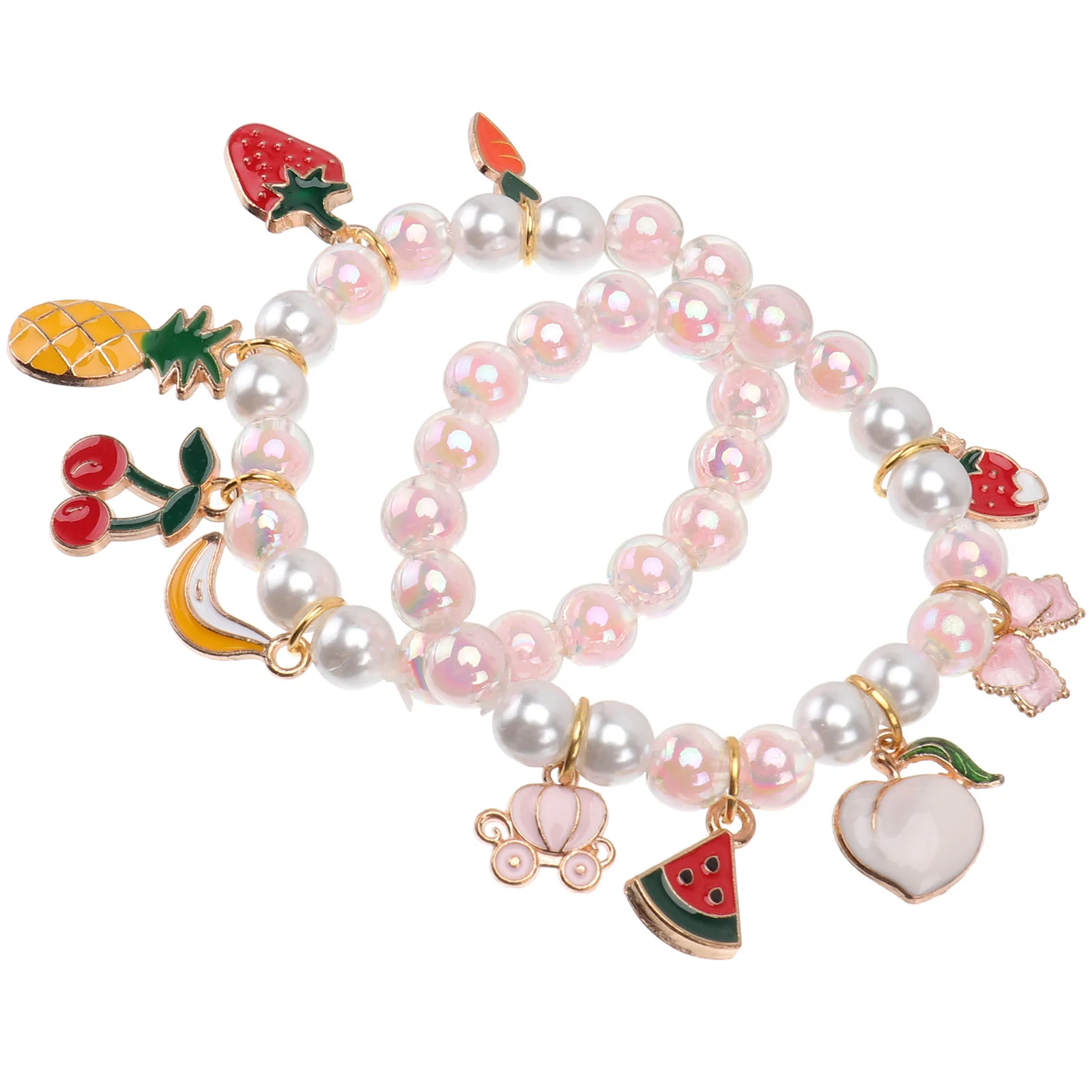 

2PCS Kids Imitation Pearl Bracelet Girl Beaded Wrist Chain Baby (2 Styles)