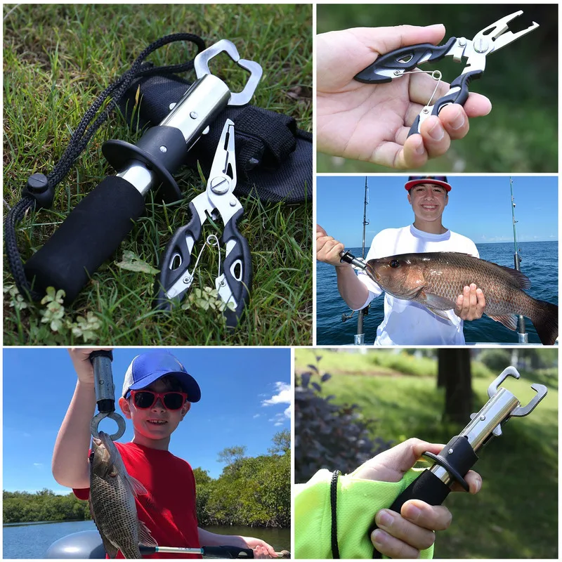 

Sougayilang Fishing Pliers Fish Grip Tools Set Saltwater Resistant Aluminum Pliers EVA Handle Split Ring Hook Remover