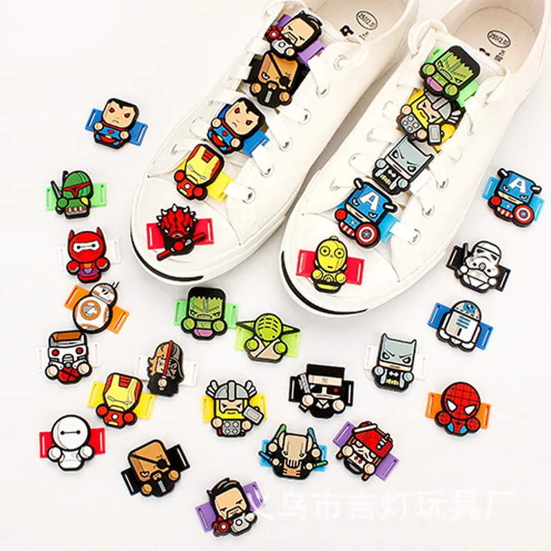 

The Avengers Disney Kawaii Marvel Sports Shoelace Buckle Action Figure Toys Accessories Iron Man Captain America Spiderman