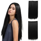 Удлинитель волос, 5 зажимов, длинные прямые женские волосы, черные синтетические волосы, высокотемпературное волокно, удлинитель волос