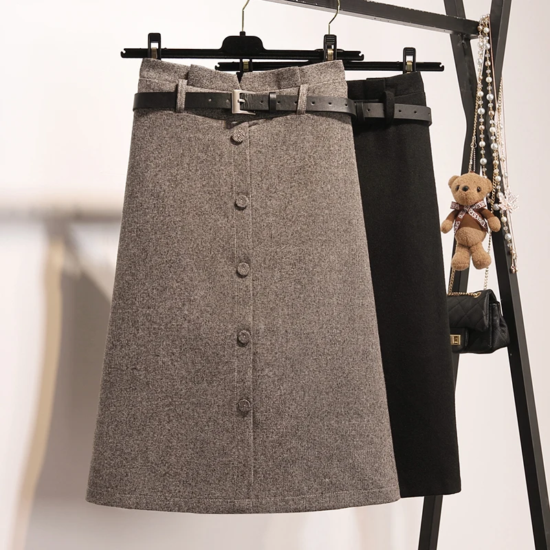 Юбка средней длины Saia однотонная До Колена из хлопка и льна с поясом на осень зиму