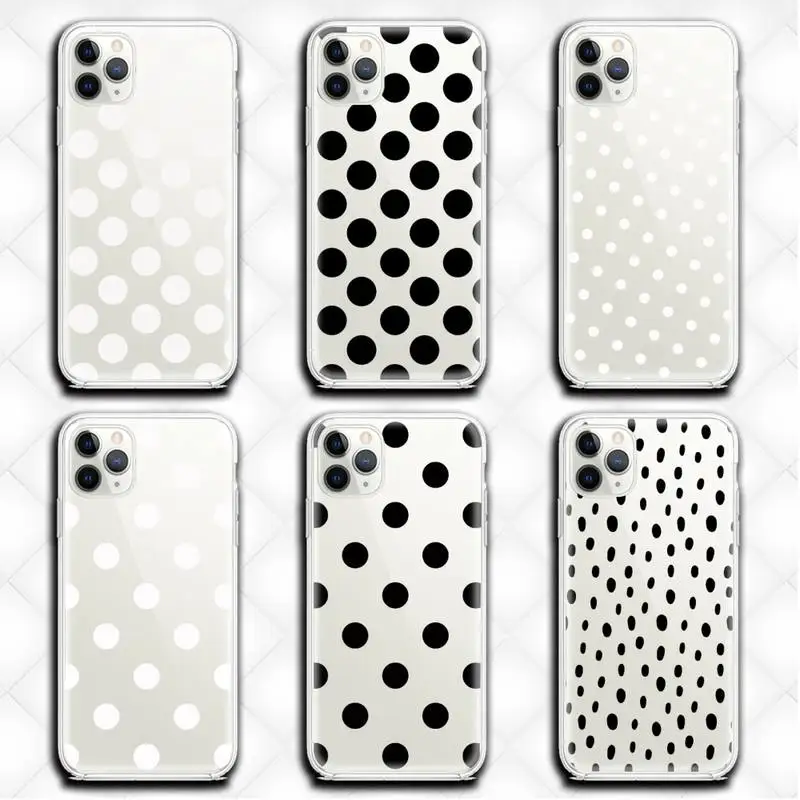 

Black White Polka Dot Phone Case Clear for iphone 13 12 11 Pro max mini XS 8 7 Plus X SE 2020 XR cover