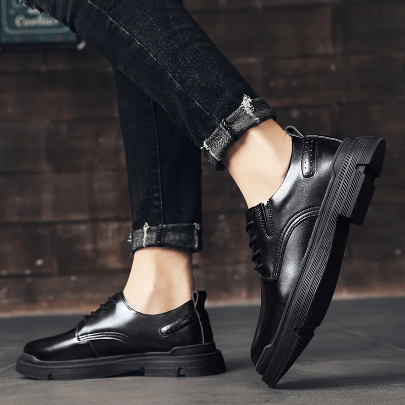 

New Mens Leather Shoes High Quality Spring Autumn Designer Men Casual Oxford Business Formal Dress Footwar Fashion Black Shoes