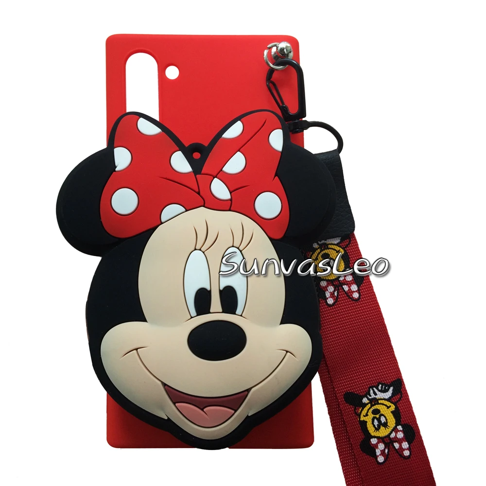 Red Minnie Mouse 3D кошелек для samsung Galaxy Note 10/Note 10 Plus, мягкий силиконовый чехол с изображением животных из мультфильма, чехол-кошелек, чехол для телефона с цепочкой и кабелем - Цвет: Red Minnie Mouse