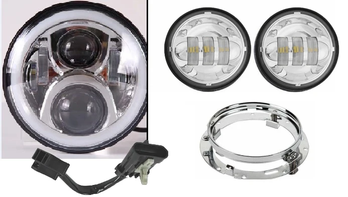 chrome set " светодиодный налобный светильник DRL Hi/Low Beam проектор двигатель 4,5" противотуманный светильник для мотоцикла лампа для Harley Street Glide Road King Electra Glide - Цвет: chrome set