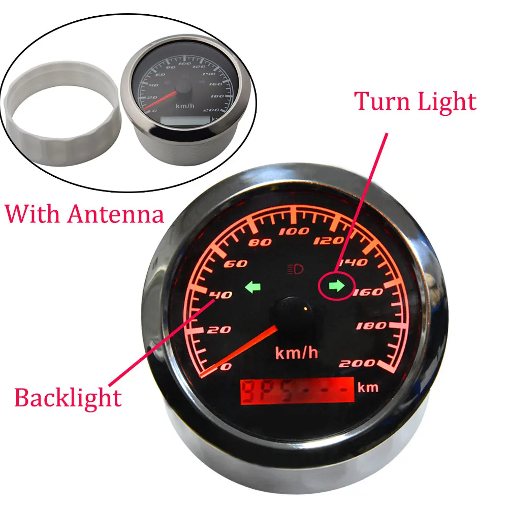 

85MM GPS Speedometer 200KM/H With with Turn Light & GPS Antenna for Marine Boat Racing Car Waterproof IP67 Red Backlight