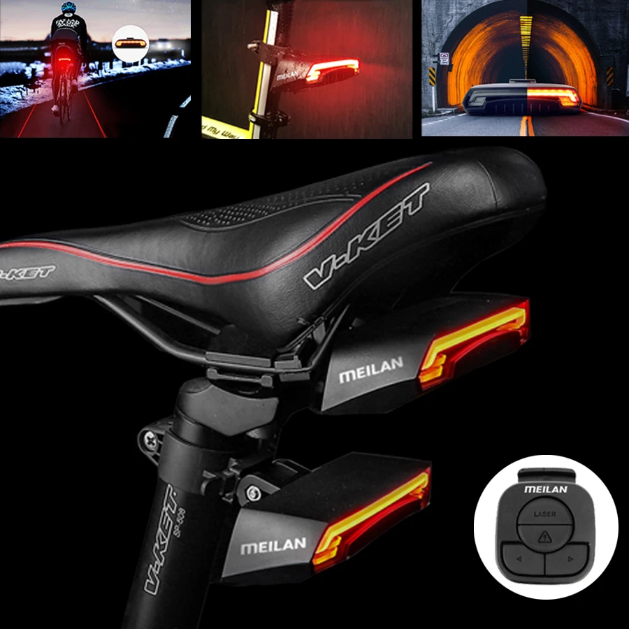 

MEILAN X5 Bike Brake Light USB Chargeable Flash Tail Light Turn Bicycle Wireless Remote Control Cycling Laser Safety Line Light