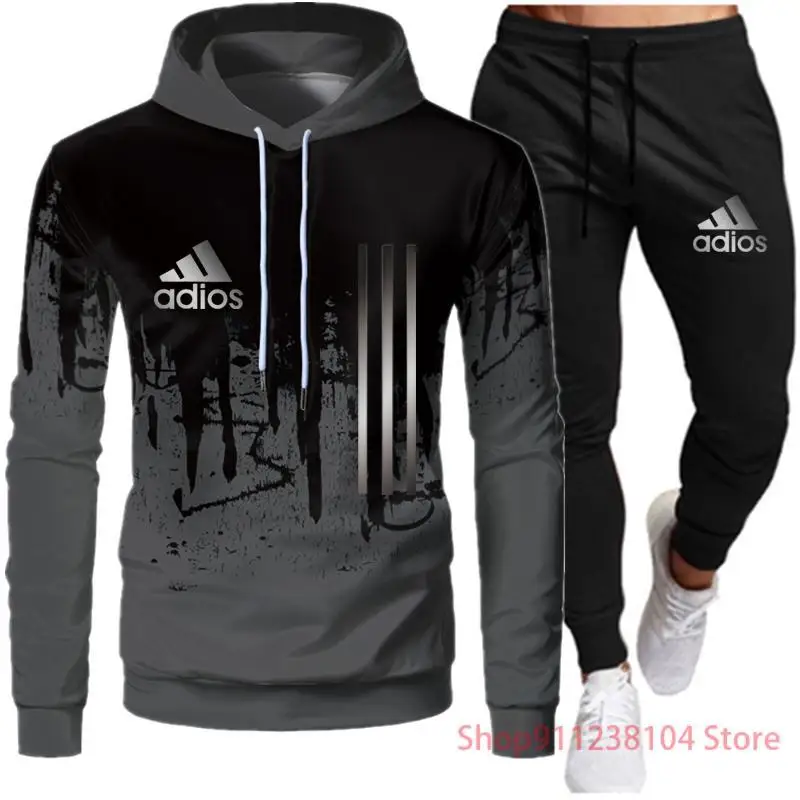 

2021 New adios Men's Autumn Winter Sets Hoodie+Pants Two Pieces Casual Tracksuit Male Sportswear Gym Brand Clothing Sweat Suit
