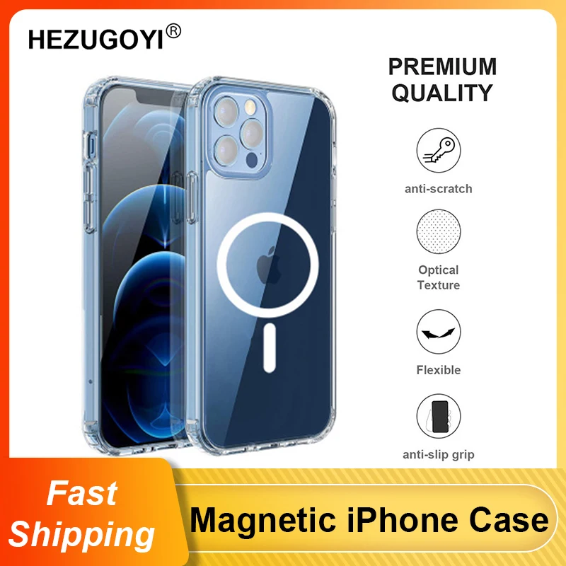 

Transparent Magnetic Case for iPhone 12 Pro Max Mini Magsafing Magnet Clear Back Cover for iPhone 11 Pro XS Max X XR iPhona