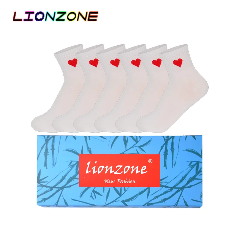 White LIONZONE 6 пар/лот милые носки с милыми сердечками женские дышащие удобные осенние зимние забавные бамбуковые носки для отдыха Meias - Цвет: White