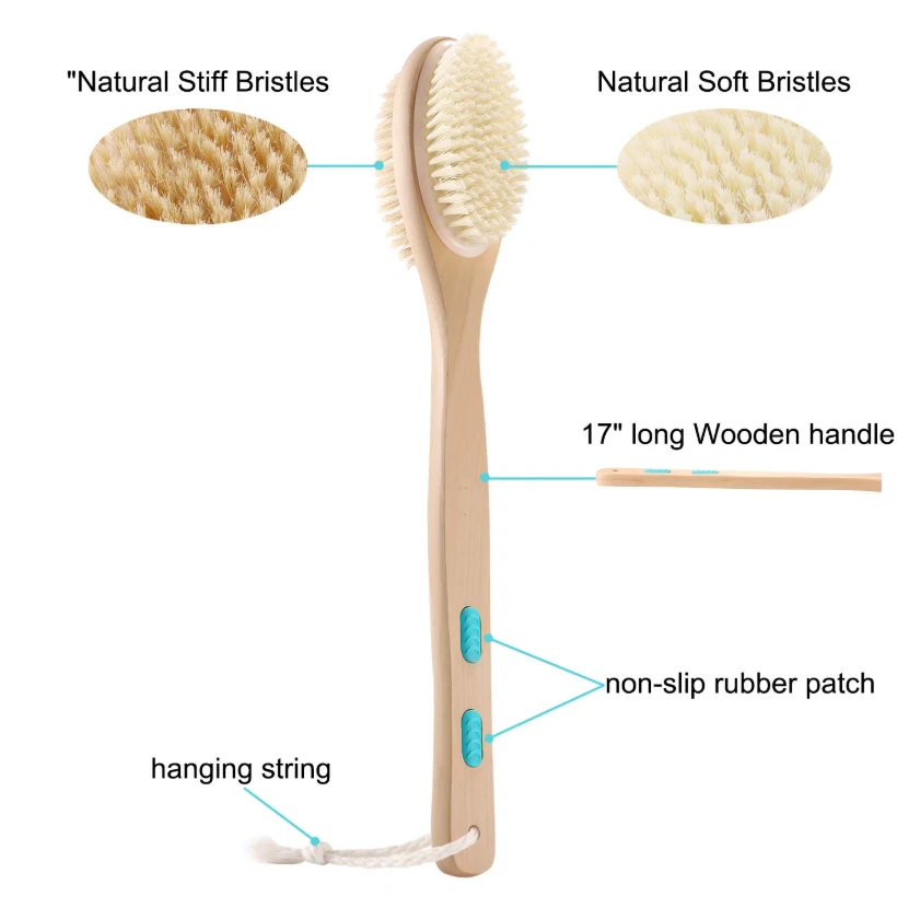 Щетка для душа treesmilе с длинной ручкой двухсторонняя мягкой и жесткой массажной