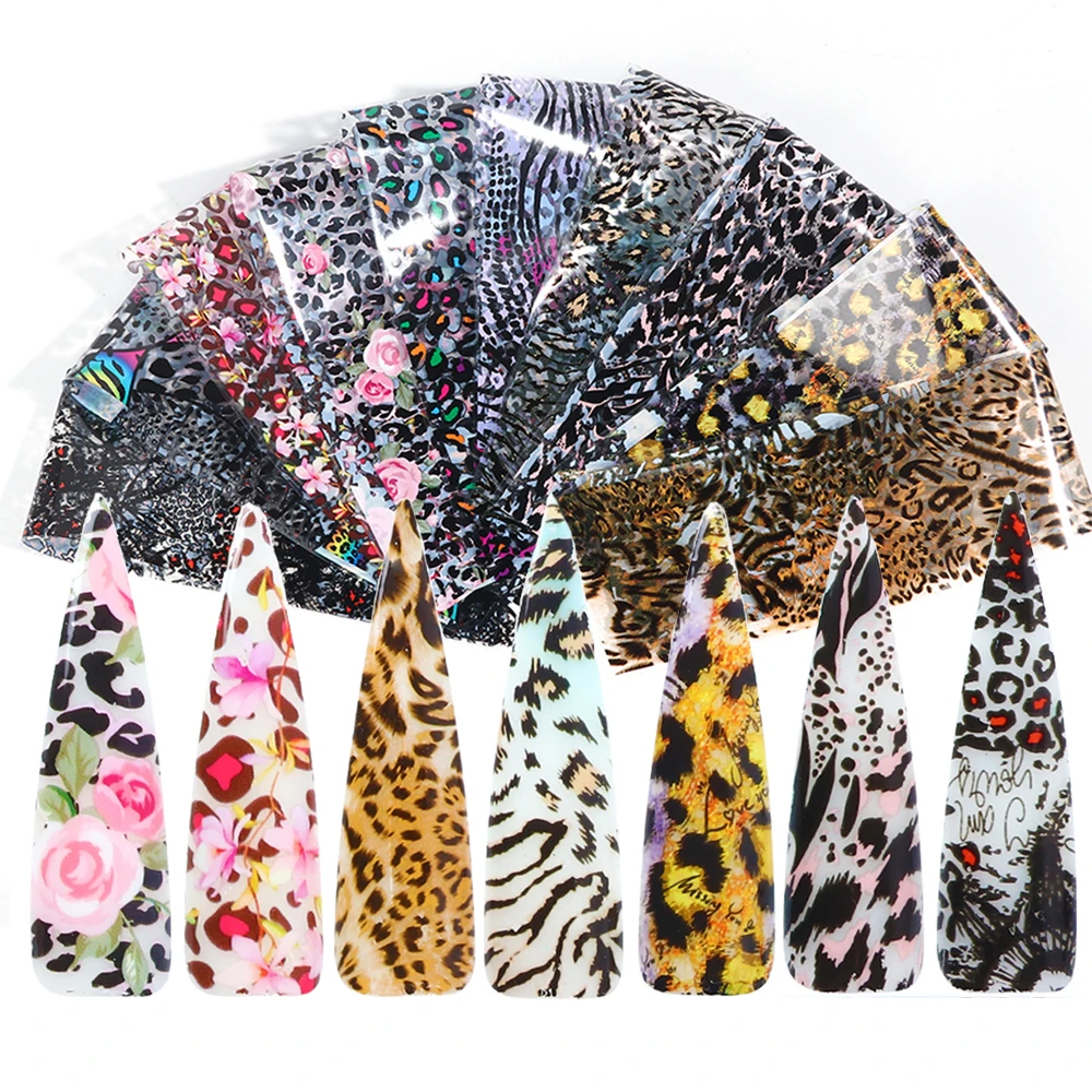 10 шт. Леопард гвоздь Фольга принт прозрачное ногтевое Стикеры передачи клей