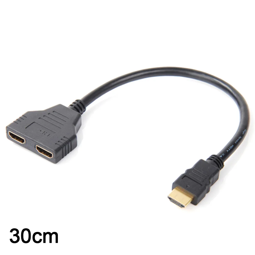 

HD TV Adapter Dual Port Male to Female Split Screen Cable HDMI-Compatible Video Converter for Computer Laptop Projector