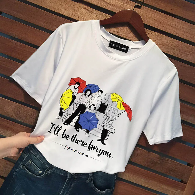 Футболка с готическим рисунком Friends Tee Harajuku женская футболка с буквенным принтом с коротким рукавом и круглым вырезом Женские топы