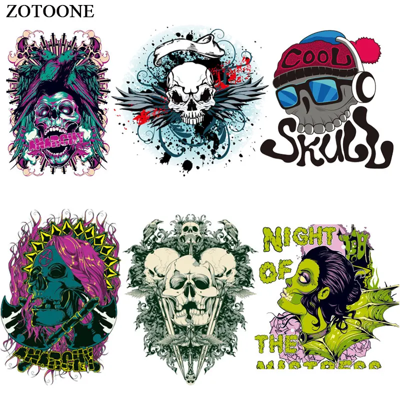 ZOTOONE крутые нашивки в стиле панк с черепом для одежды самодельные тепловым