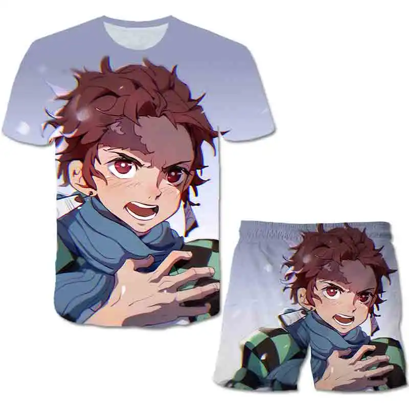

2021 New Anime Children's T-shirt Set Boy Clothing 3d Printing T-shirt Kids Anime Shirt O-neck Graphic Harajuku T-shirt + Shorts