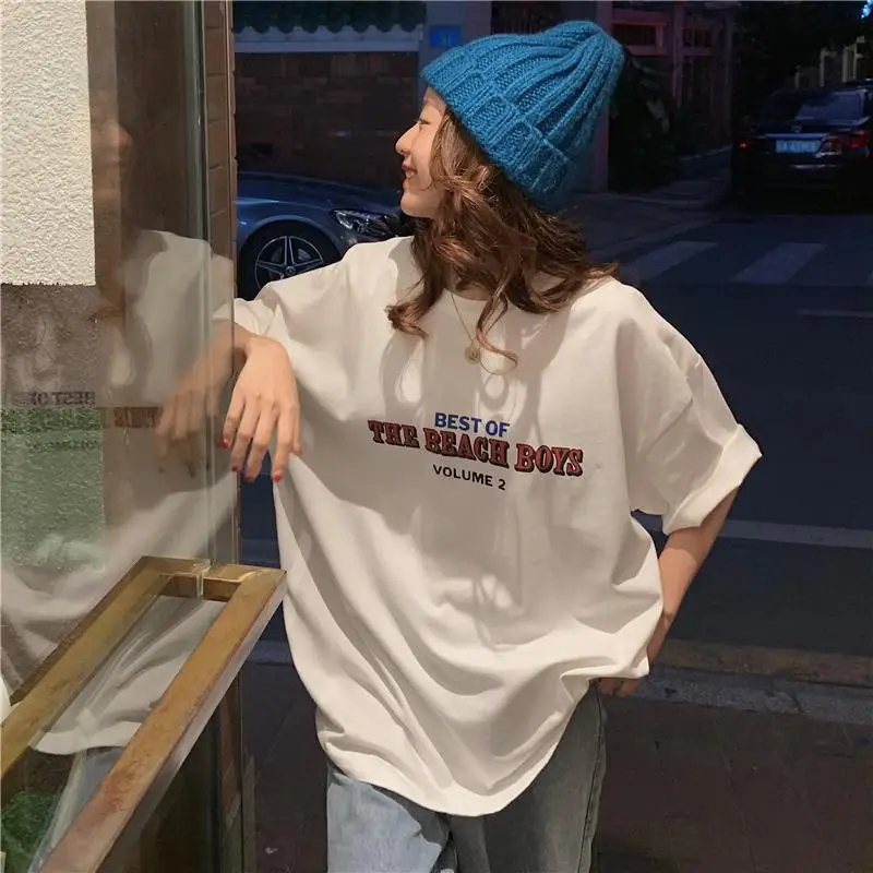 

Casual loose fashion basic letter printing wild super college style street hot selling women's short-sleeved shirt T-shirt2021