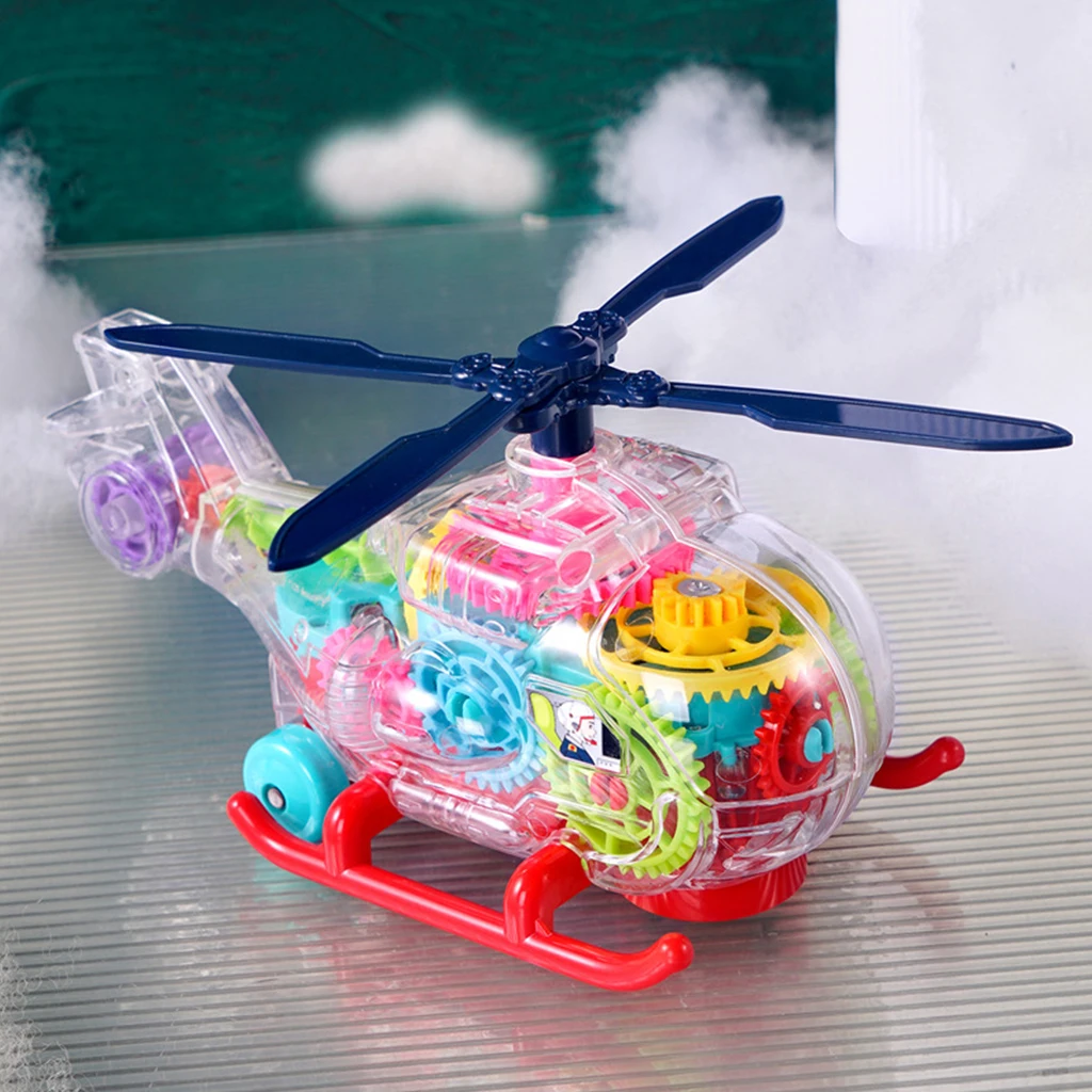 

Universal Transparent Mechanical Gear Helicopter Toy Sounding Lighting Music