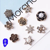 10pcs anti gold color new fashion alloy material imitation pearl crystal flower charm for diy handmade jewelry making wholesale