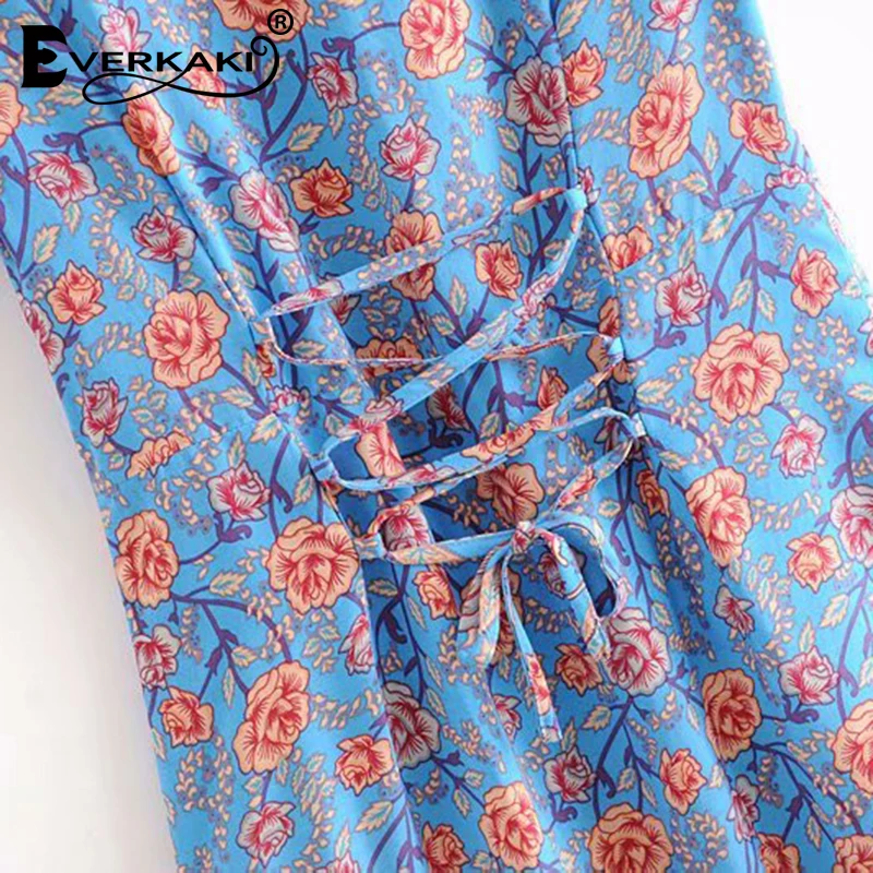 Everkaki Boho мини-платье с принтом женское осеннее кружевное платье v-образным вырезом
