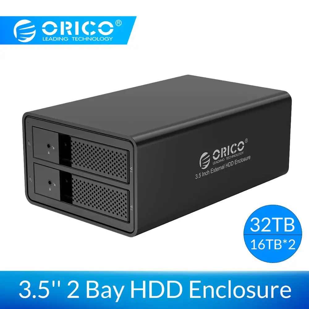 ORICO 3,5 дюймов HDD док-станция 2 отсека 32 ТБ алюминиевый USB3.0 для SATA HDD корпус с 78 Вт внешний адаптер питания HDD Чехол