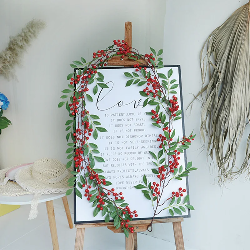 

2021 190 см искусственные красные фрукты, Рождественский венок «сделай сам», рождественские украшения, Рождественское украшение для камина