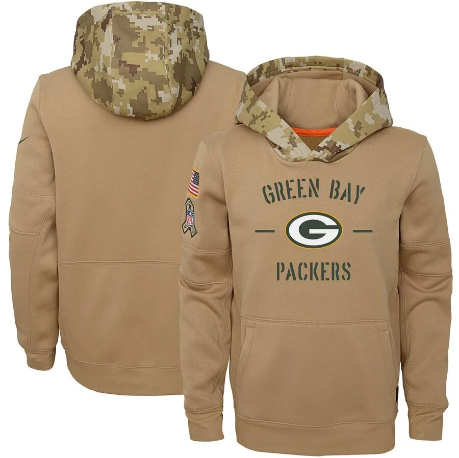 

Green Bay Youth Salute to Service Packers Khaki Therma Pullover Hoodie