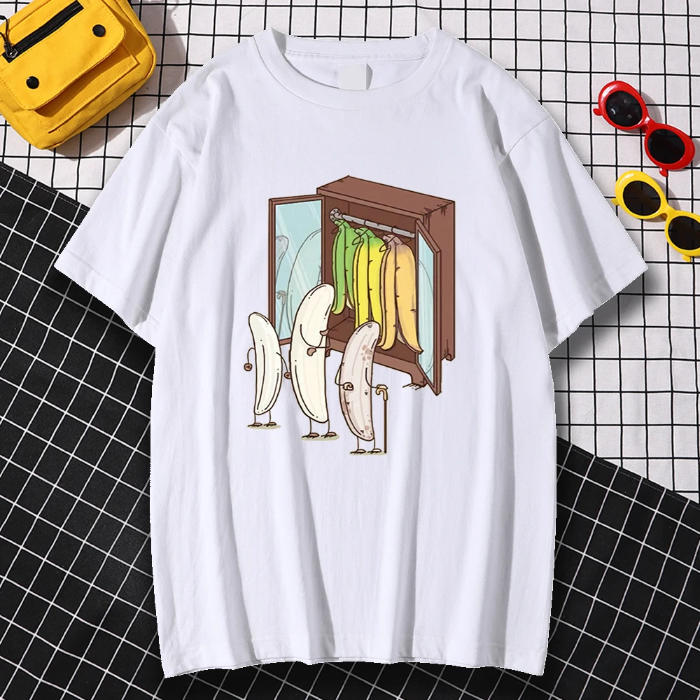 

Kohpweran Vintage Banana Picking Clothes Printed T-Shirts Men Casual Simplicity Short Sleeved Fitted Home Streetwear Summer