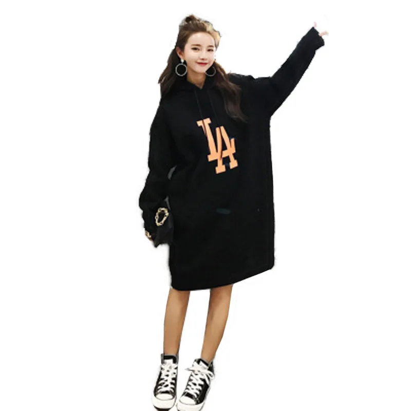 

Fleece Hooded Sweatshirt Fall/Winter 2020 Korean Letter Pattern Loose Mid-length Thickened Top Jacket Women