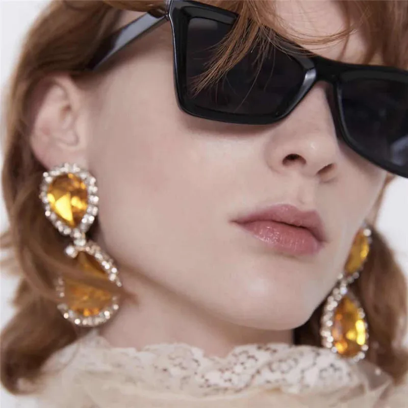 ZA Bling Crystal Висячие серьги для женщин красочные большие капли воды массивные