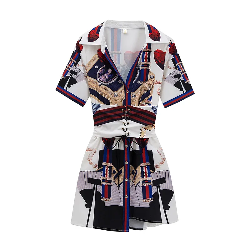 

2021Summer Korean Style Irregular Print Dress Women's Retro Graceful Fashionable Short Dress Female Short Sleeve Bandage Dress