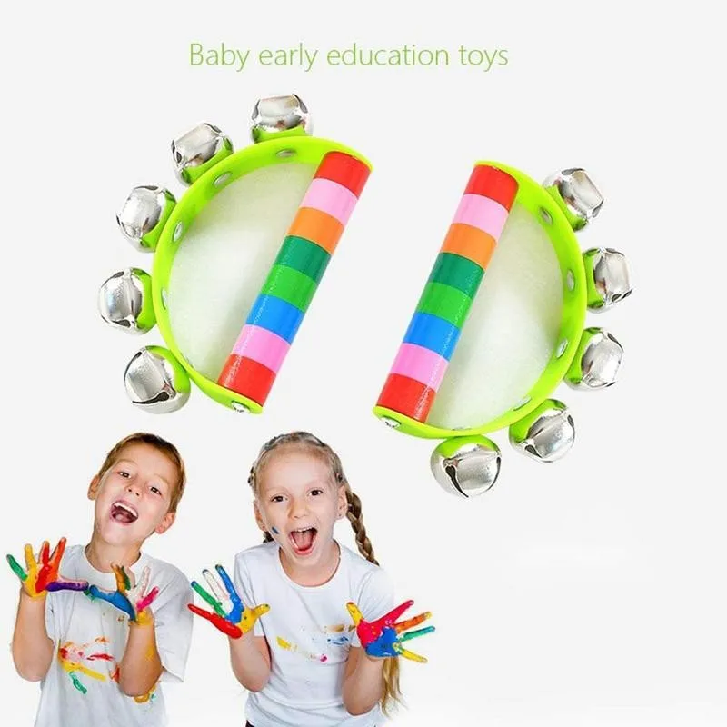 

Eco-friendly Wooden Rattle Rainbow Color Hand Bell Infant Toddler Early Educational Toys For Baby 0-12 Months Random Color