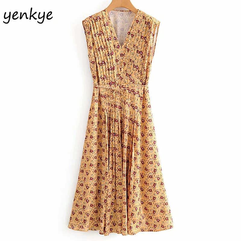 Женское атласное Плиссированное длинное платье с цветочным принтом