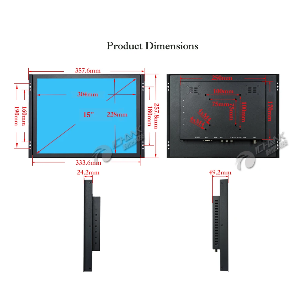 ZK150TN-V59/15 дюймов 1024x768 HDMI VGA металлический чехол встроенный открытая рамка питание на загрузке пульт дистанционного управления ПК монитор ЖК-экран дисплей