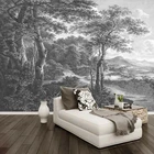 Самоклеящиеся обои на заказ, ручная роспись в стиле ретро, черно-белый лес, деревья, настенные водонепроницаемые обои для гостиной, гостиной, дивана, спальни