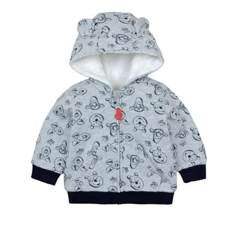 Gray Winnie Зимние толстовки с капюшоном на молнии для маленьких мальчиков и девочек детская куртка детская верхняя одежда с капюшоном, пальто Одежда для маленьких девочек одежда для мальчиков Bebe 30 - Цвет: Gray Winnie