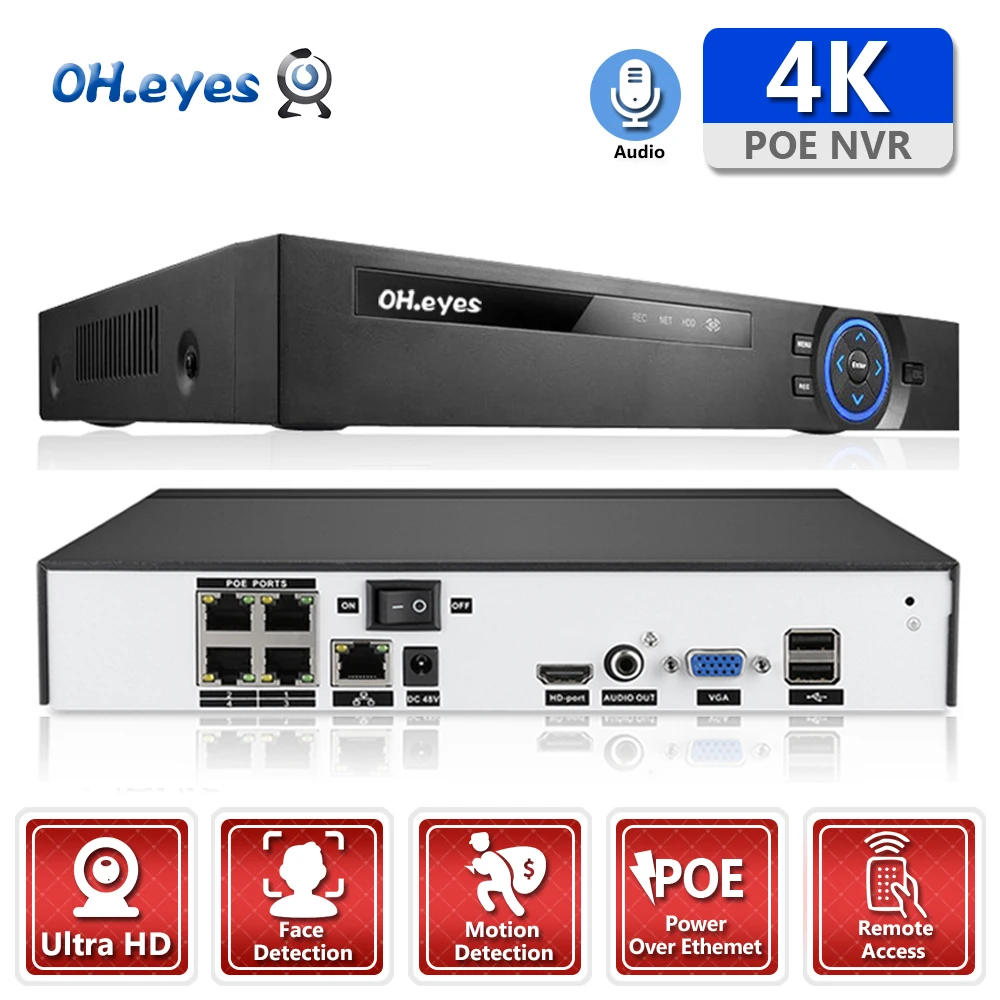 

OH.eyes XMeye 4ch 8MP POE NVR Face Recognition H.265+ 4K NVR Network Video Recorder 2 HDD24/7 Recording IP Camera P2P System