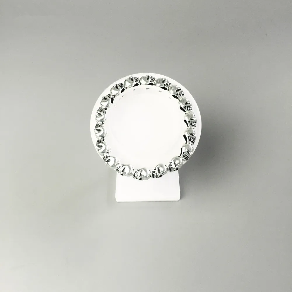 Браслет из стерлингового серебра 925 пробы с черепом и бусинами эластичный