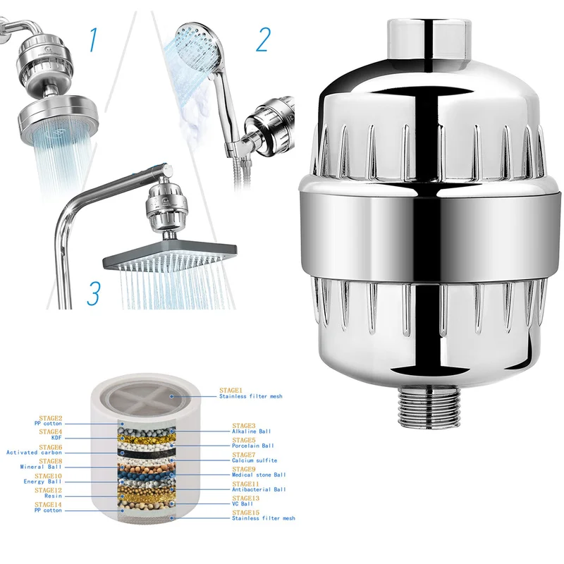 

15 Stages Shower Water Filter Remove Chlorine Heavy Metals Filtered Showers Head Soften for Hard Water shower water purifier